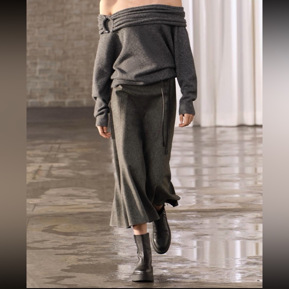 ZARA WOOL BLEND MIDI CAPE SKIRT ZW COLLECTION